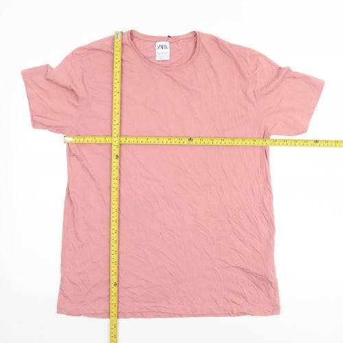 Zara Women Pink Cotton Basic Crew Neck T-Shirt Size 14