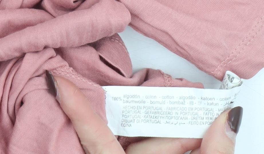 Zara Women Pink Cotton Basic Crew Neck T-Shirt Size 14