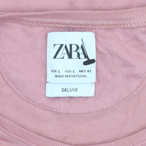 Zara Women Pink Cotton Basic Crew Neck T-Shirt Size 14
