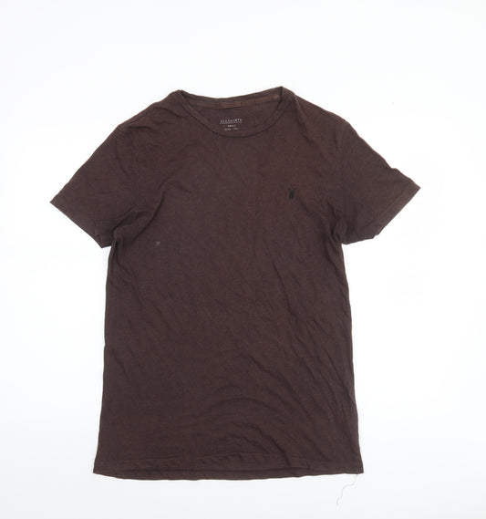 AllSaints Men's Brown Cotton Slim Fit Crew Neck T-Shirt Size S