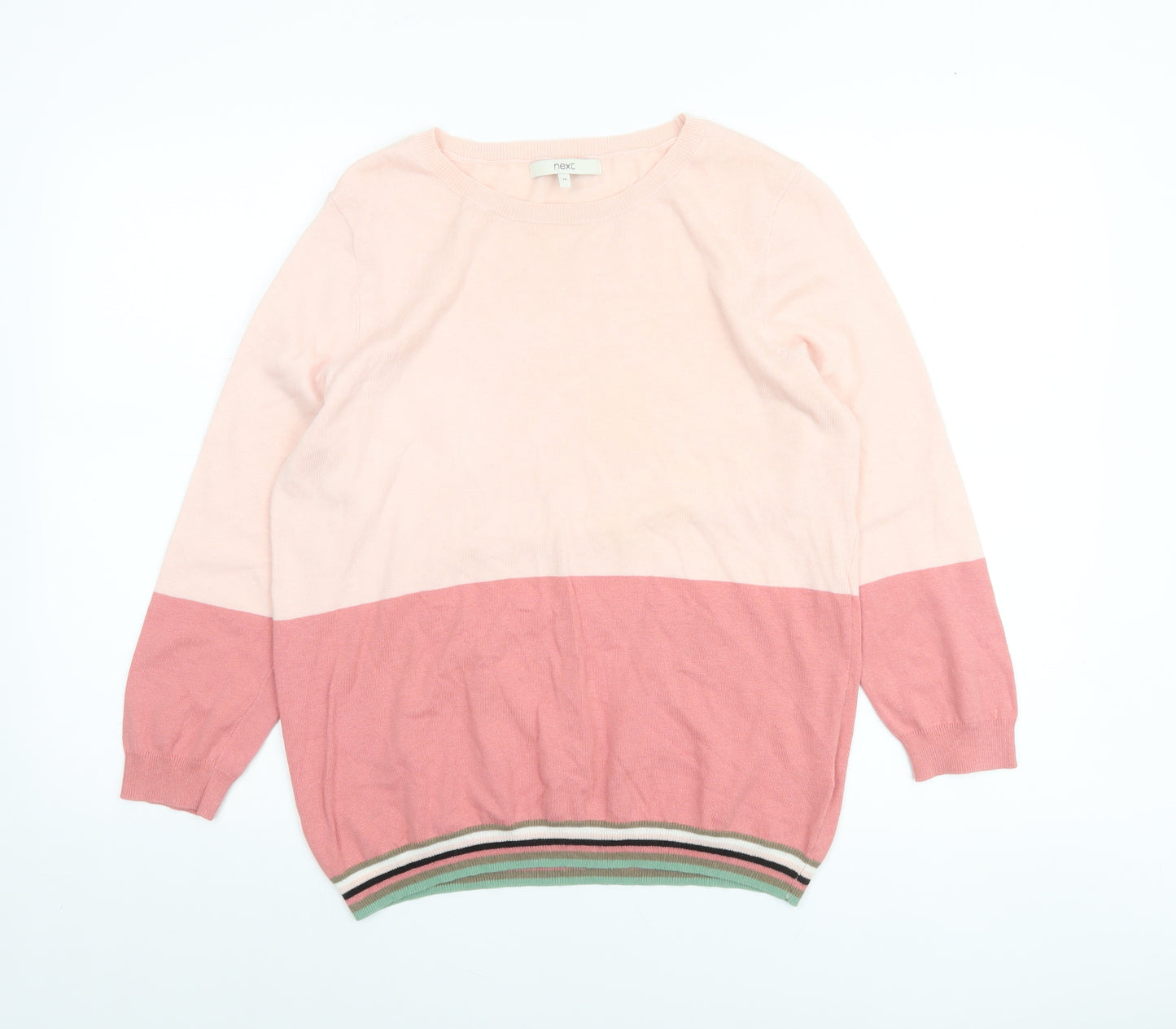 Next Women Pink Colour Block Crew Neck Jumper Size 14
