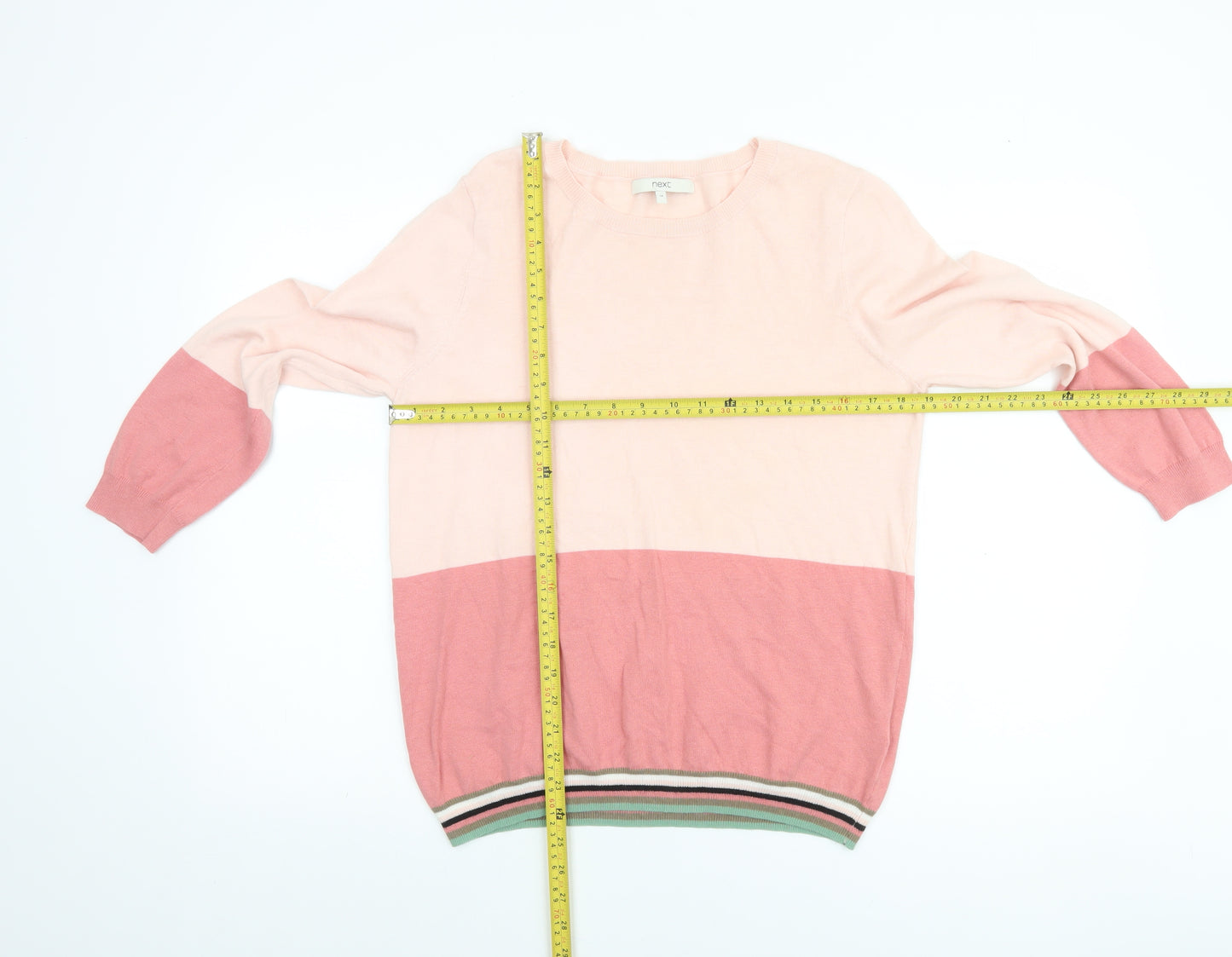 Next Women Pink Colour Block Crew Neck Jumper Size 14