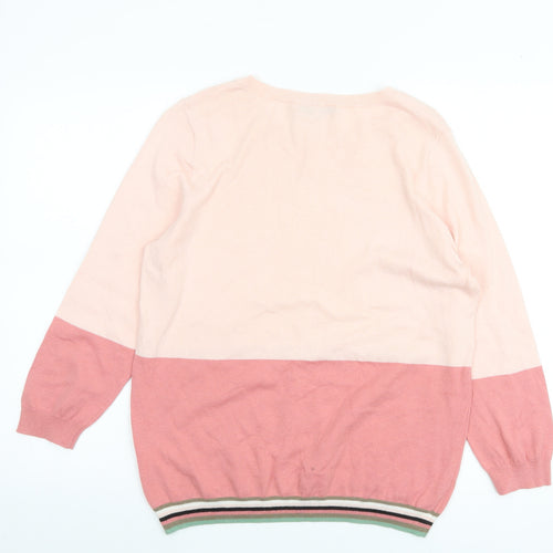 Next Women Pink Colour Block Crew Neck Jumper Size 14