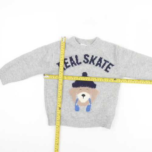 Zara Boys Grey Bear Knit Pullover Jumper 2 Years Real Skate Design
