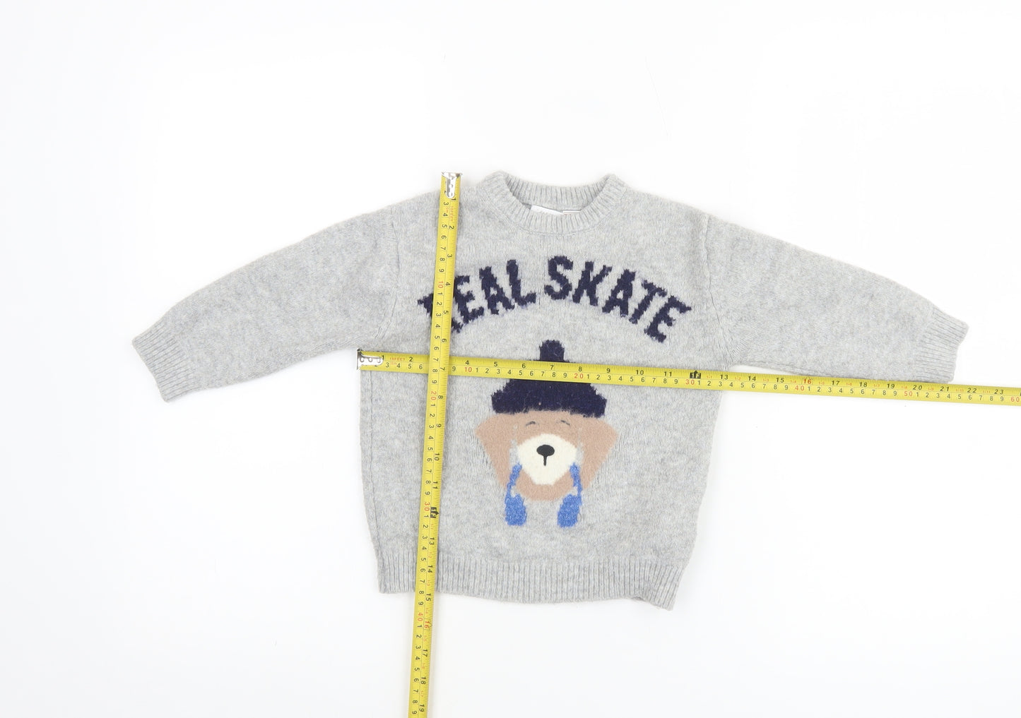 Zara Boys Grey Bear Knit Pullover Jumper 2 Years Real Skate Design