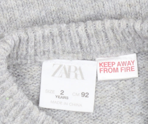 Zara Boys Grey Bear Knit Pullover Jumper 2 Years Real Skate Design