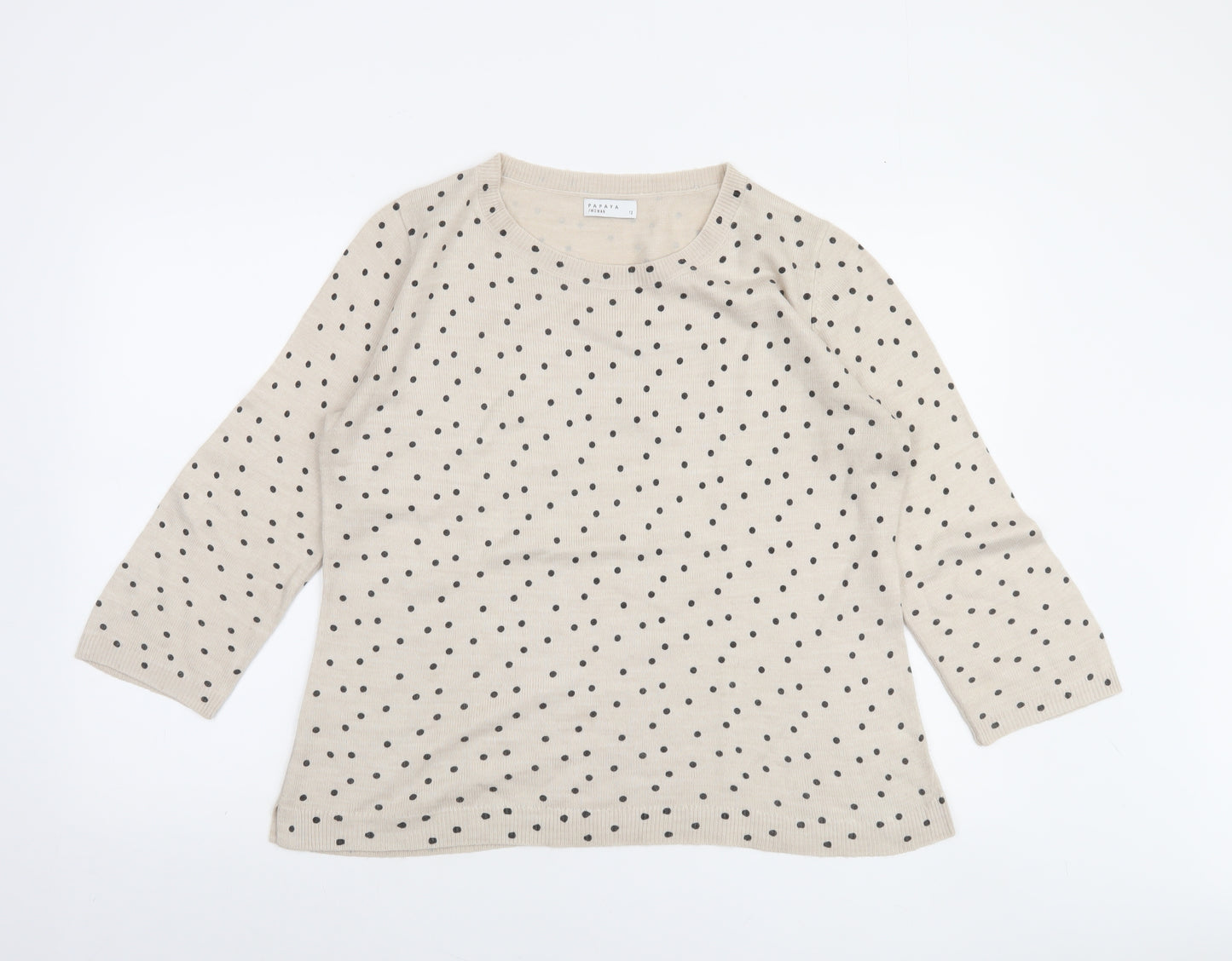 Papaya Women Beige Polka Dot Acrylic 3/4 Sleeve Jumper Size 12