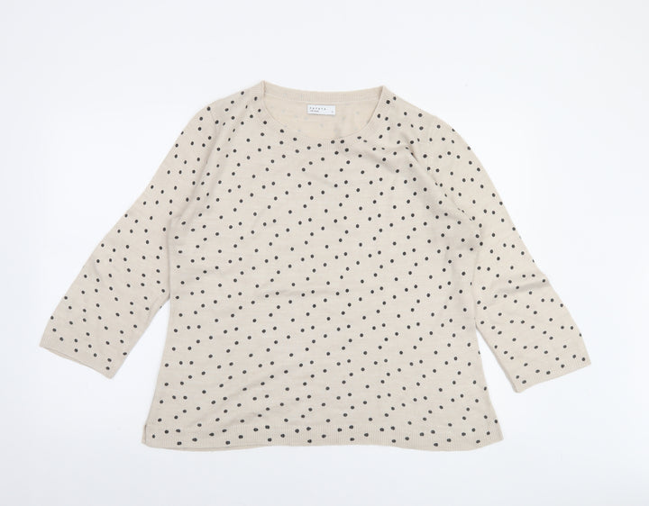 Papaya Women Beige Polka Dot Acrylic 3/4 Sleeve Jumper Size 12