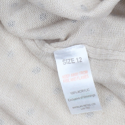 Papaya Women Beige Polka Dot Acrylic 3/4 Sleeve Jumper Size 12