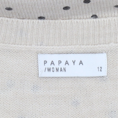 Papaya Women Beige Polka Dot Acrylic 3/4 Sleeve Jumper Size 12