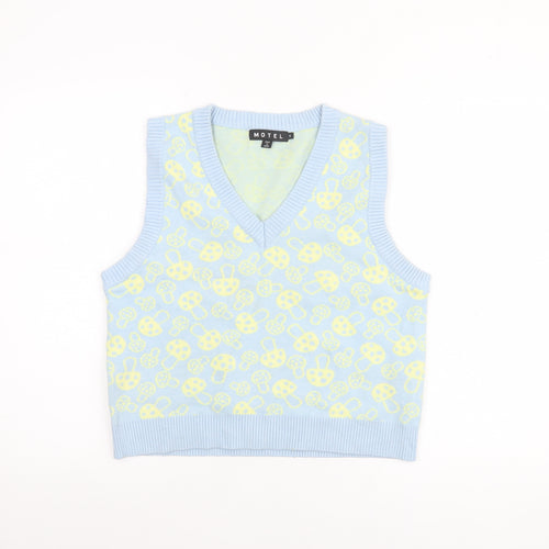 Motel Women Blue Knit V-Neck Sleeveless Vest Jumper Size S