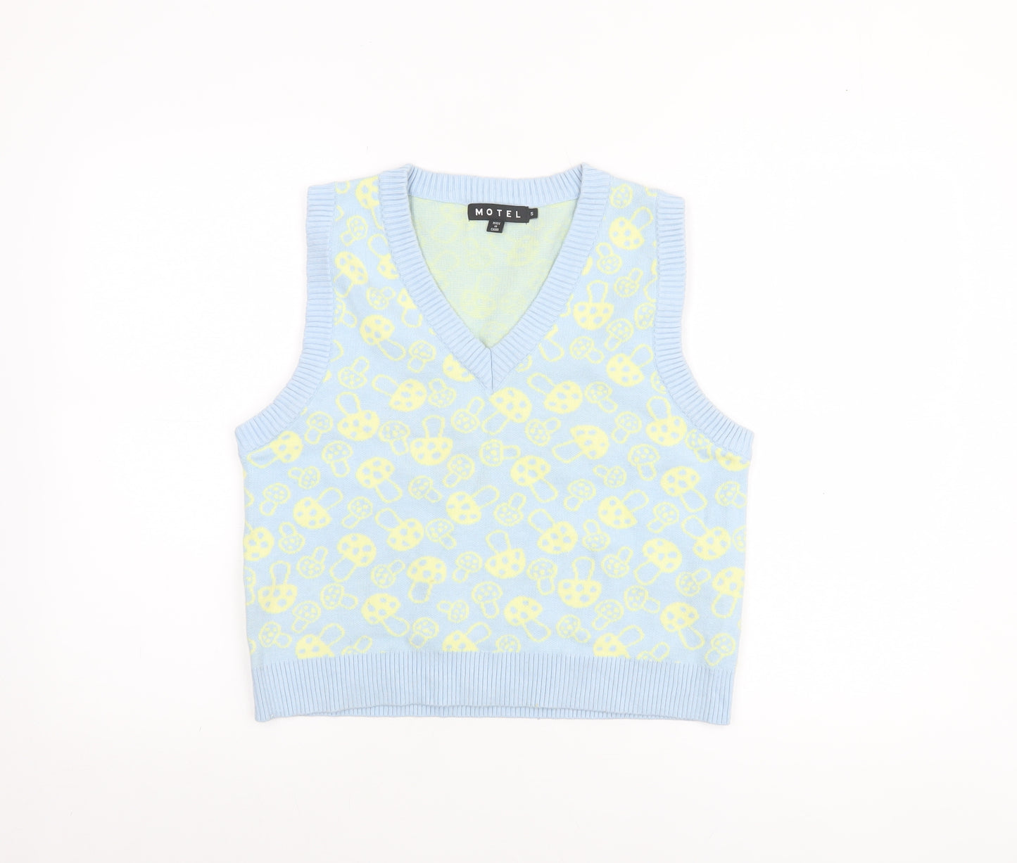 Motel Women Blue Knit V-Neck Sleeveless Vest Jumper Size S
