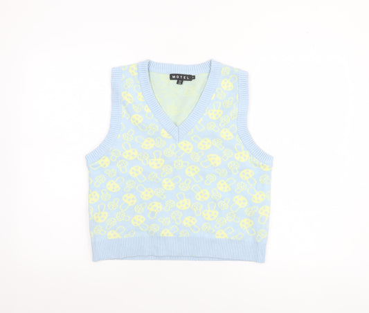 Motel Women Blue Knit V-Neck Sleeveless Vest Jumper Size S