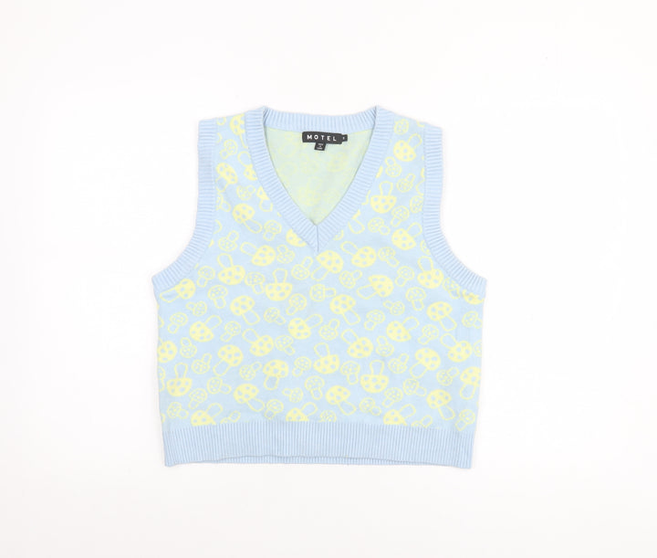 Motel Women Blue Knit V-Neck Sleeveless Vest Jumper Size S