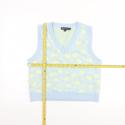 Motel Women Blue Knit V-Neck Sleeveless Vest Jumper Size S