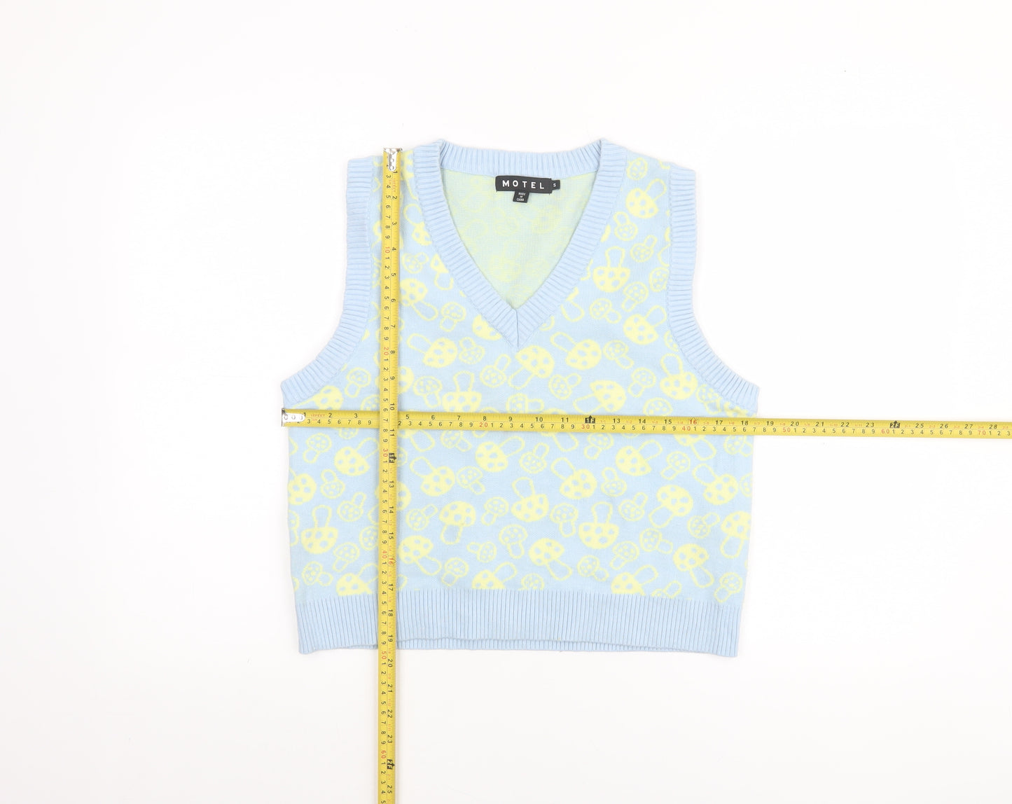 Motel Women Blue Knit V-Neck Sleeveless Vest Jumper Size S