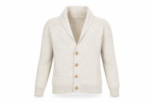 Front view of River Island Men’s Beige Cotton Cardigan S Classic Knitwear