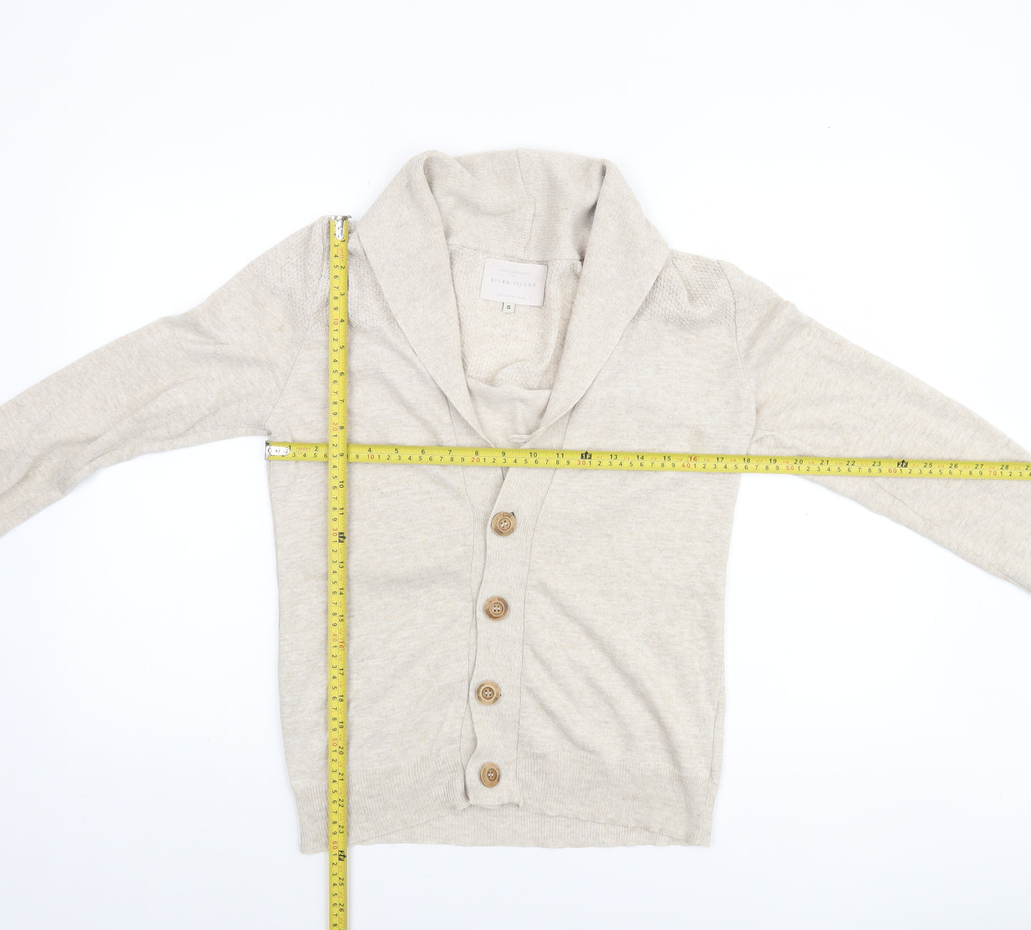 River Island Men’s Beige Cotton Cardigan S Classic Knitwear