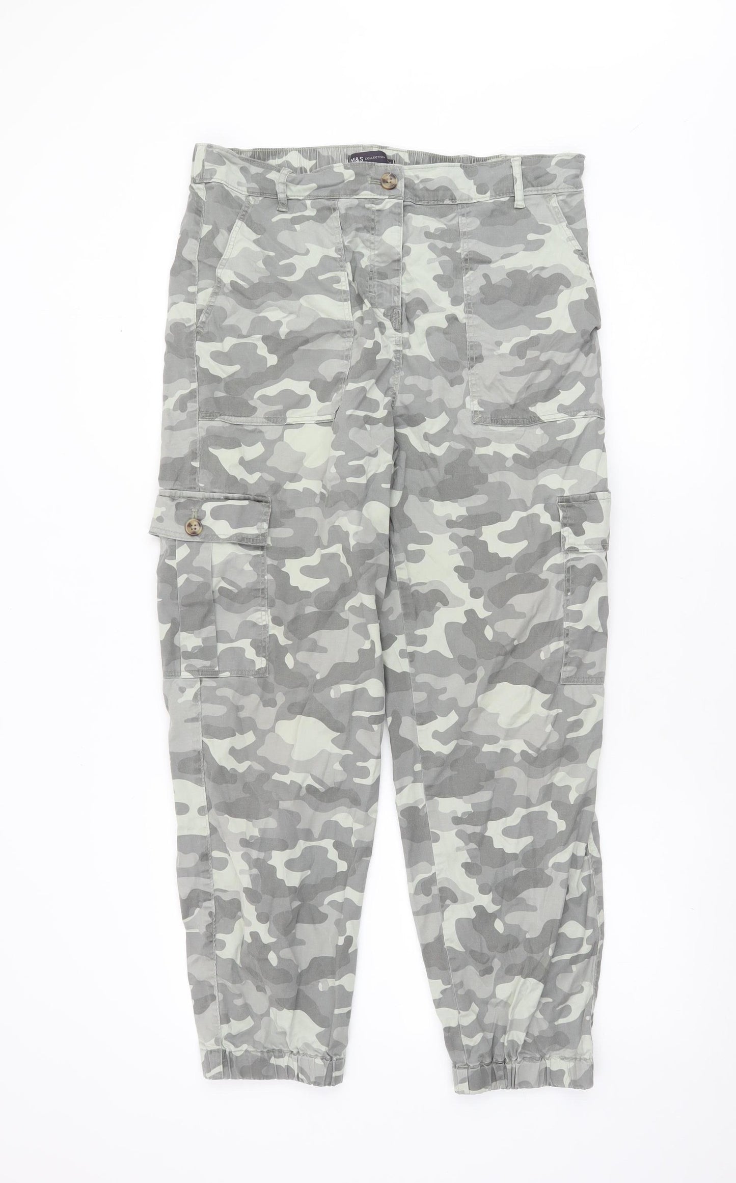 Marks and Spencer Womens Grey Camouflage Cargo Trousers Size 14