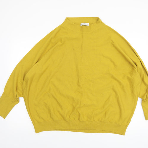 Gallery Womens Yellow 2XL Mock Neck Relaxed Fit Knit Jumper