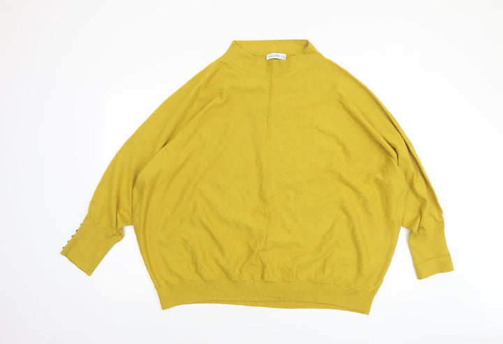 Gallery Womens Yellow 2XL Mock Neck Relaxed Fit Knit Jumper