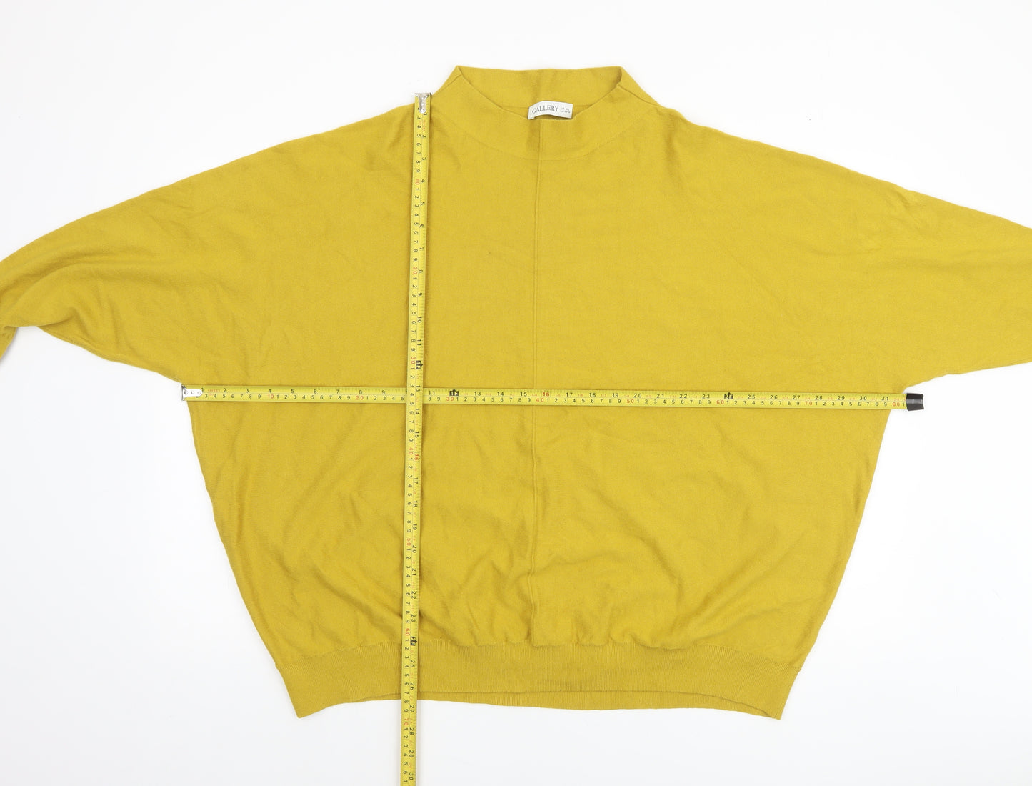 Gallery Womens Yellow 2XL Mock Neck Relaxed Fit Knit Jumper