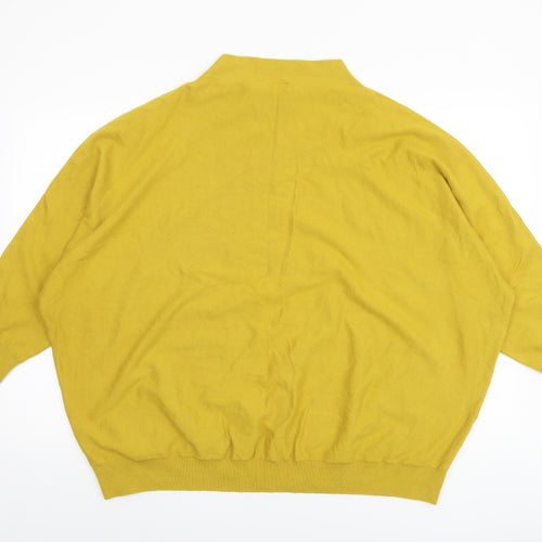 Gallery Womens Yellow 2XL Mock Neck Relaxed Fit Knit Jumper