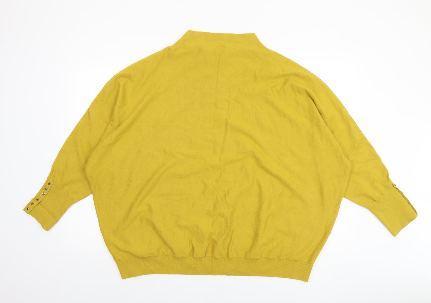 Gallery Womens Yellow 2XL Mock Neck Relaxed Fit Knit Jumper