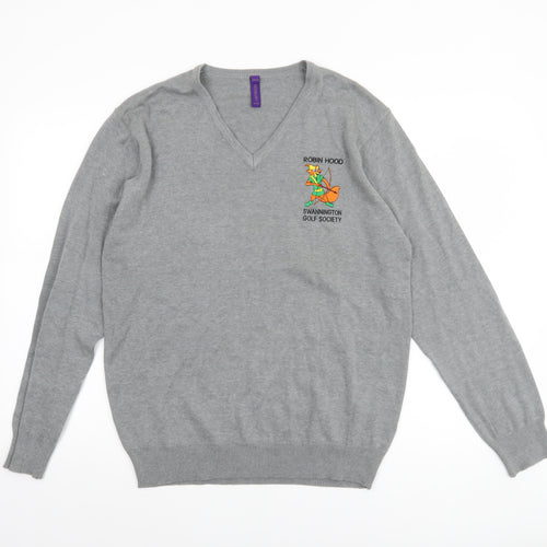 Henbury Men's Grey V-Neck Cotton Acrylic Golf Jumper Size M