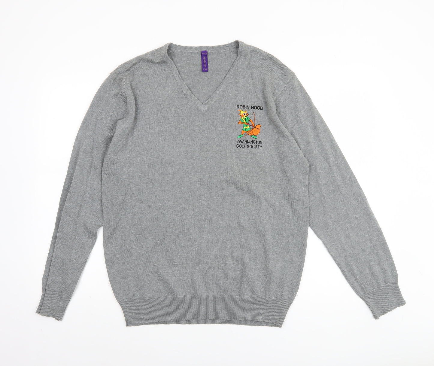 Henbury Men's Grey V-Neck Cotton Acrylic Golf Jumper Size M