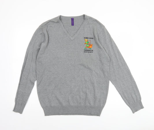 Henbury Men's Grey V-Neck Cotton Acrylic Golf Jumper Size M