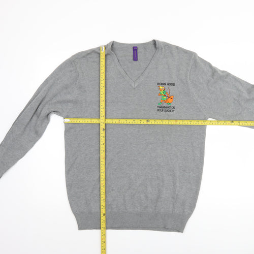 Henbury Men's Grey V-Neck Cotton Acrylic Golf Jumper Size M