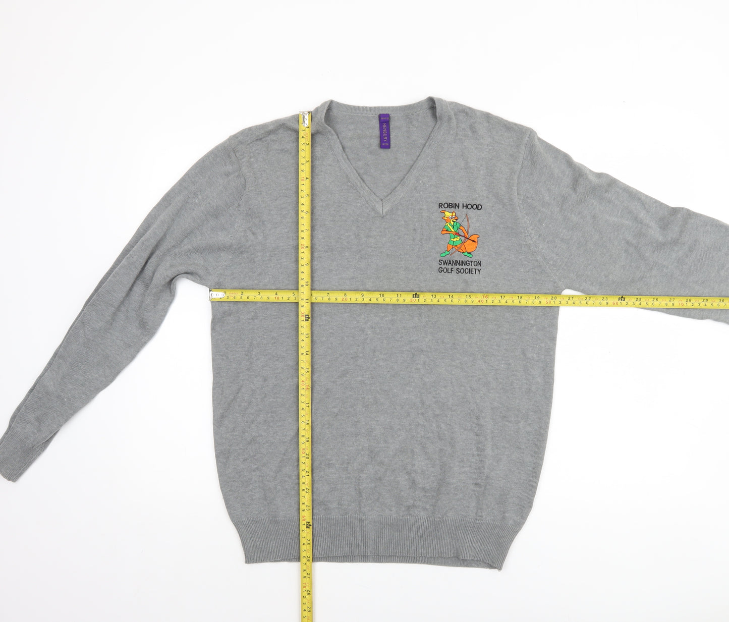 Henbury Men's Grey V-Neck Cotton Acrylic Golf Jumper Size M