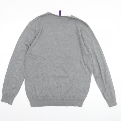 Henbury Men's Grey V-Neck Cotton Acrylic Golf Jumper Size M