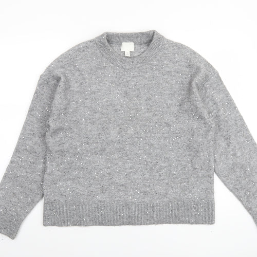 H&M Women Grey Sequin Knit Pullover Jumper Size S