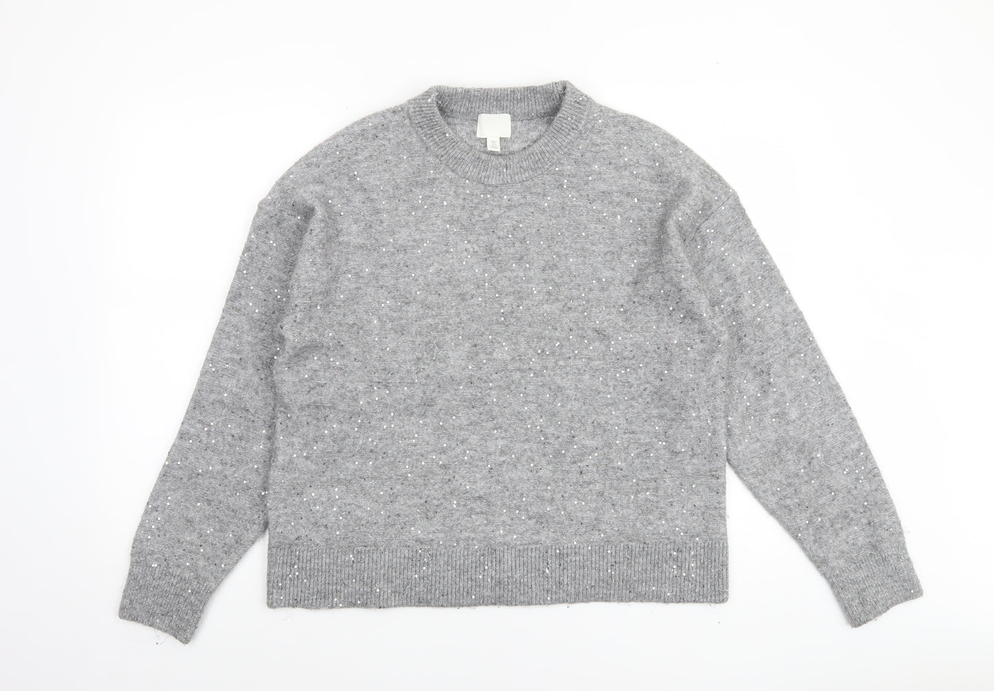 H&M Women Grey Sequin Knit Pullover Jumper Size S