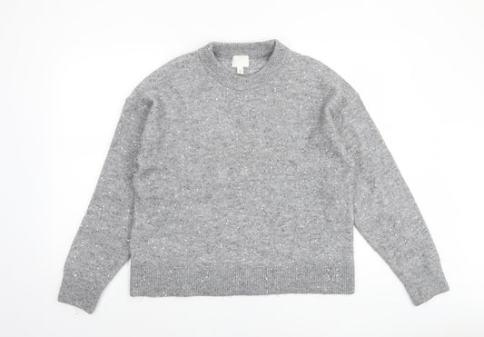 H&M Women Grey Sequin Knit Pullover Jumper Size S