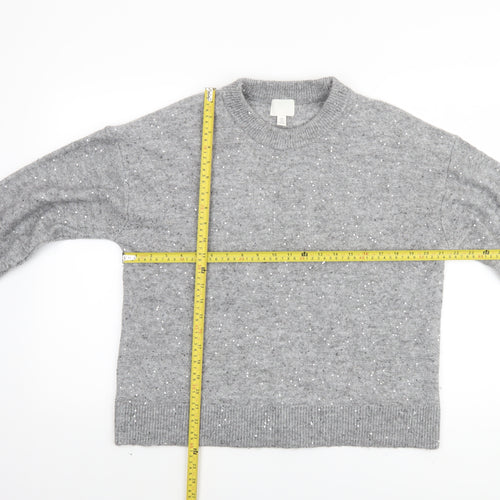 H&M Women Grey Sequin Knit Pullover Jumper Size S