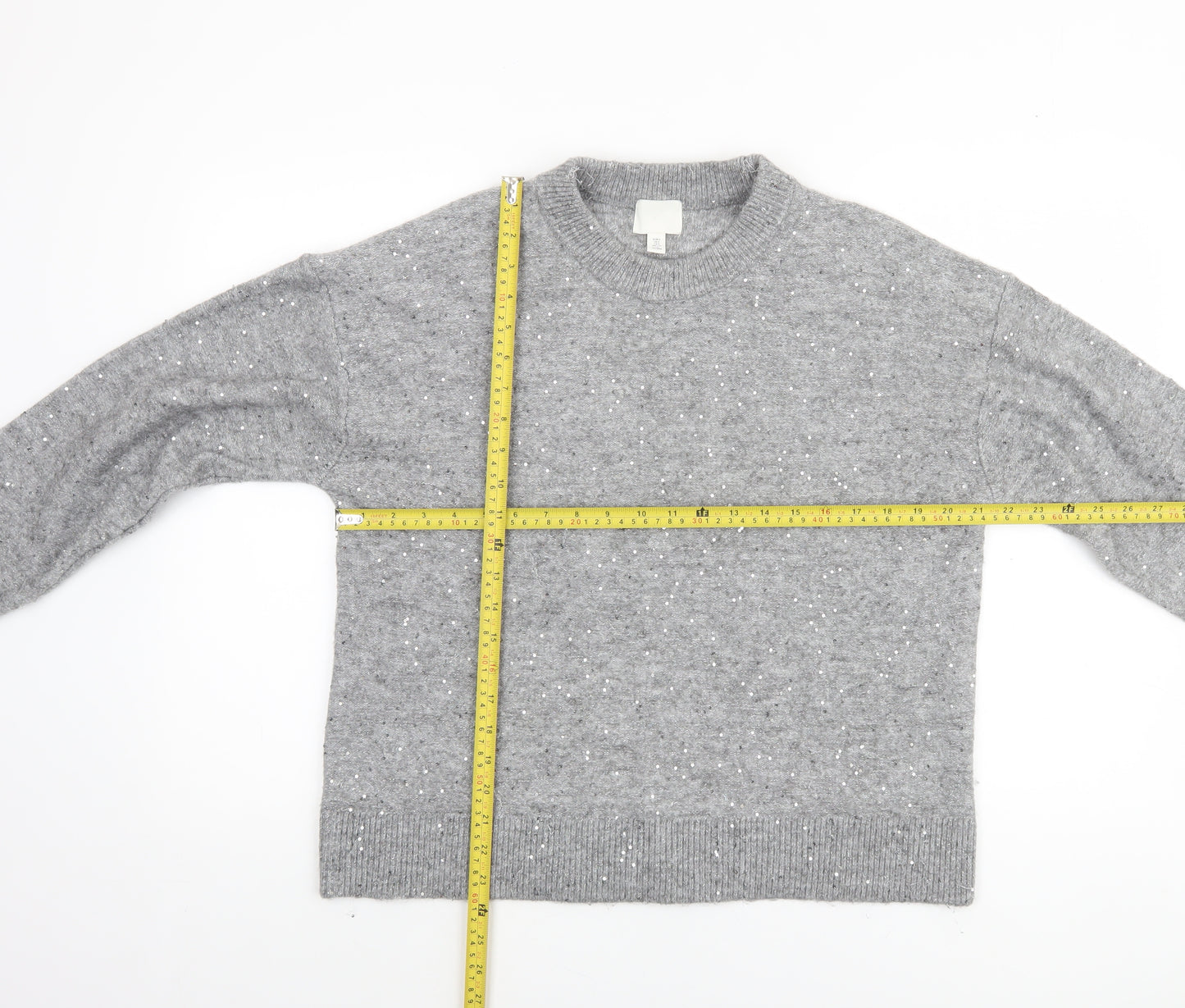 H&M Women Grey Sequin Knit Pullover Jumper Size S