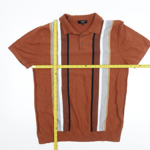 Next Men’s Brown Striped Cotton Knit Short Sleeve Polo Jumper L