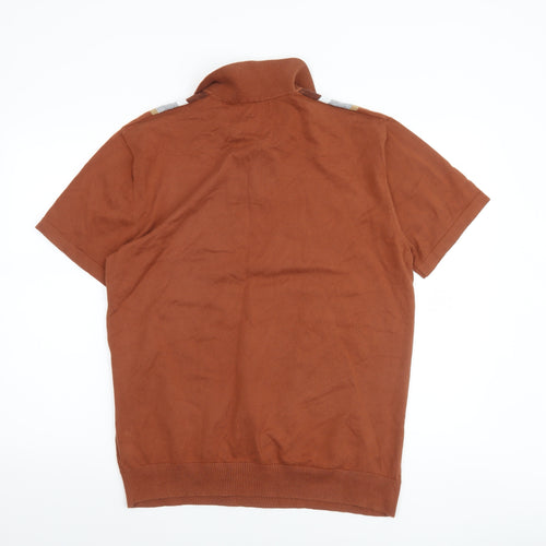 Next Men’s Brown Striped Cotton Knit Short Sleeve Polo Jumper L