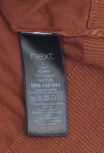 Next Men’s Brown Striped Cotton Knit Short Sleeve Polo Jumper L