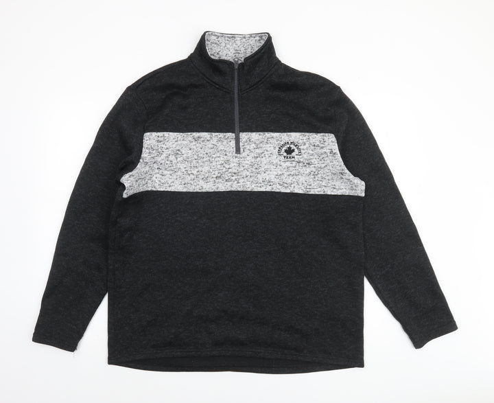 Atlas For Men L Grey 1/4 Zip Fleece Sweatshirt High Neck Regular Fit