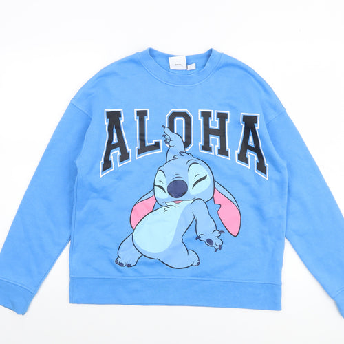 Disney Women Blue XS Pullover Sweatshirt Stitch Aloha Graphic