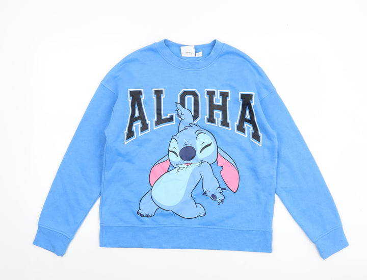 Disney Women Blue XS Pullover Sweatshirt Stitch Aloha Graphic