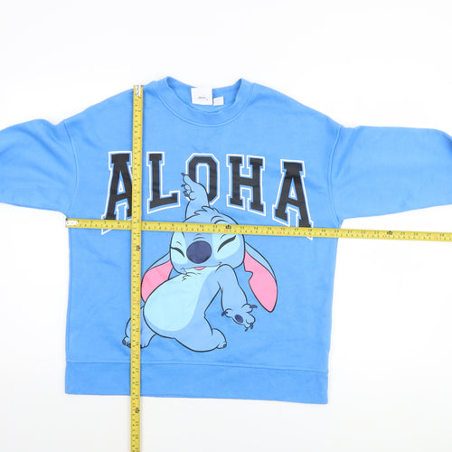 Disney Women Blue XS Pullover Sweatshirt Stitch Aloha Graphic