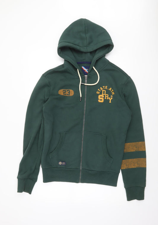 Superdry Men's Green Full Zip Hoodie Size S Fleece Logo Sportswear