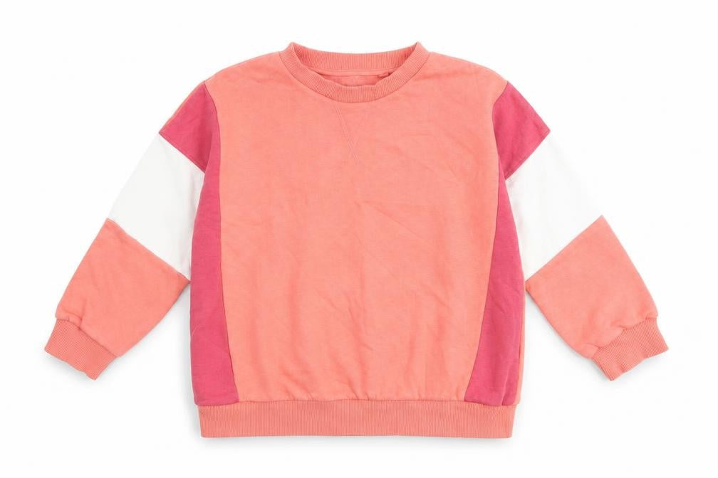 Front view of Next girls’ pink colourblock fleece pullover sweatshirt 9 years