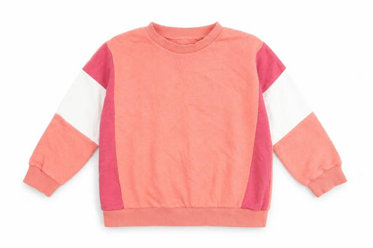 Front view of Next girls’ pink colourblock fleece pullover sweatshirt 9 years