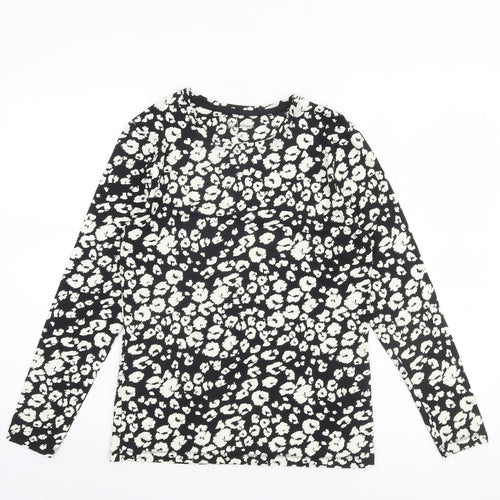 Tu Women Black Animal Print Long Sleeve Jersey T-Shirt Size 14